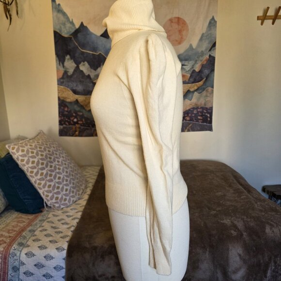 Vintage Spiegel 100% Cashmere Turtleneck Sweater Women’s M Cream Puff Shoulder - Picture 10 of 15